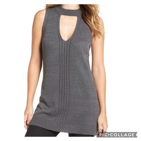 Astr The Label Sleeveless Tunic Sweater Choker Cutout Neck Gray Size Small - Picture 10 of 10